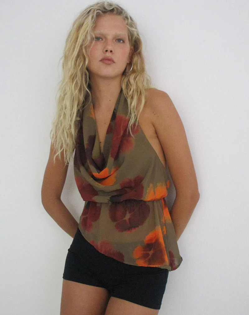 Haut Mahda en mousseline « Petals Script » couleur olive