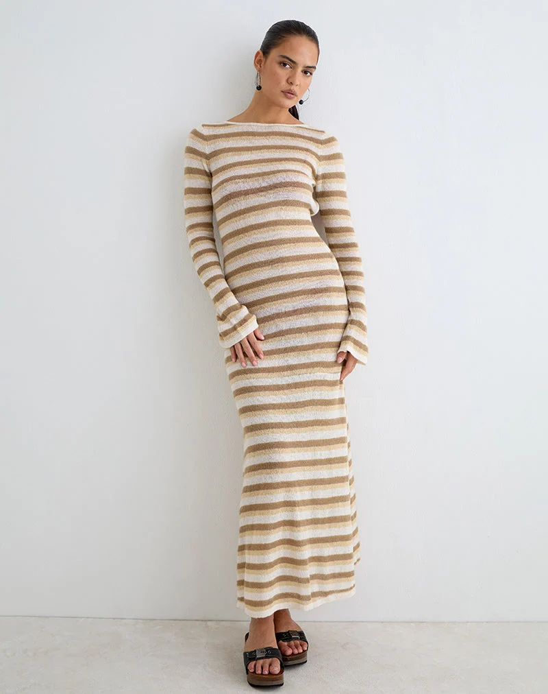 Robe longue à manches longues Jadie en maille à rayures ton sur ton