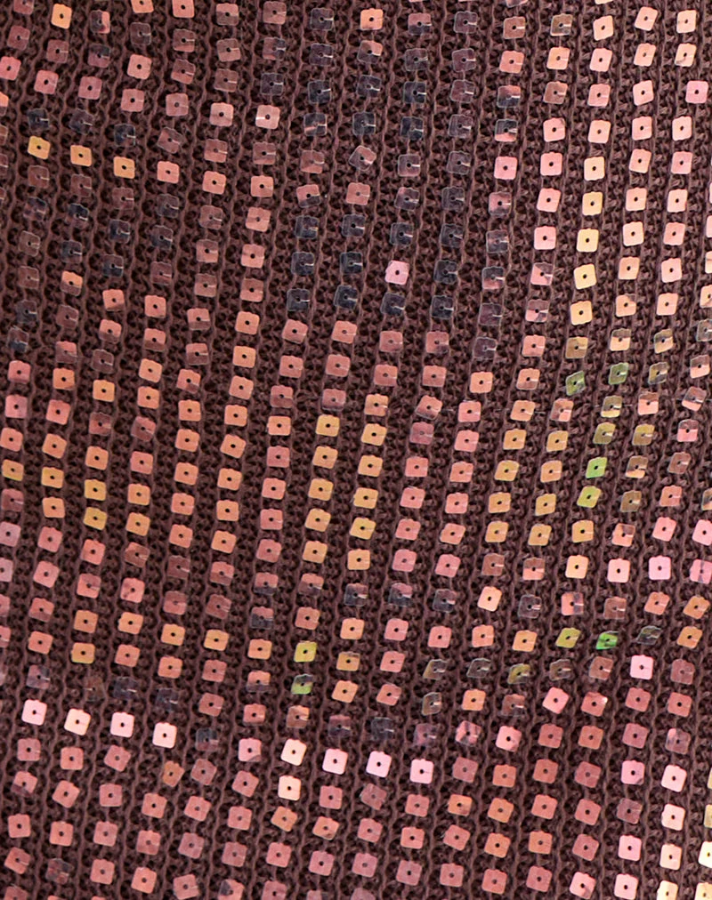 Mini-robe Codamo en maille à paillettes, marron foncé