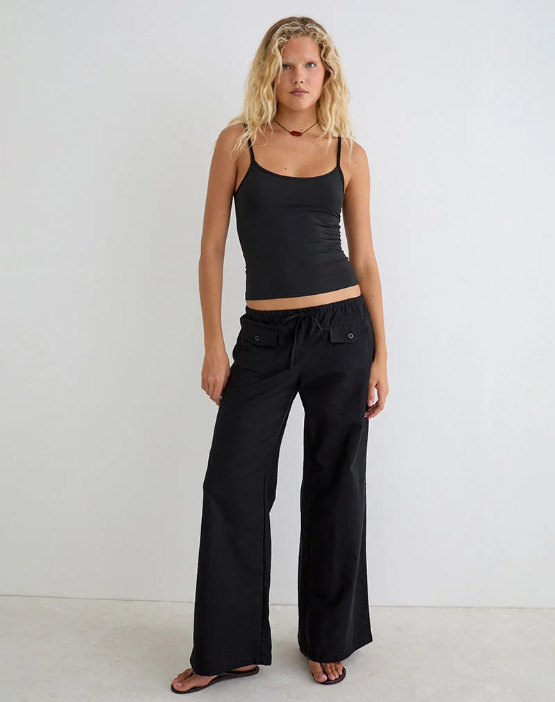 Pantalon large Yua en lin noir