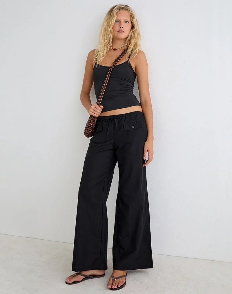 Pantalon large Yua en lin noir