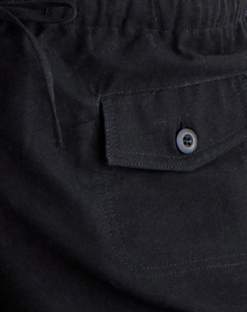 Pantalon large Yua en lin noir