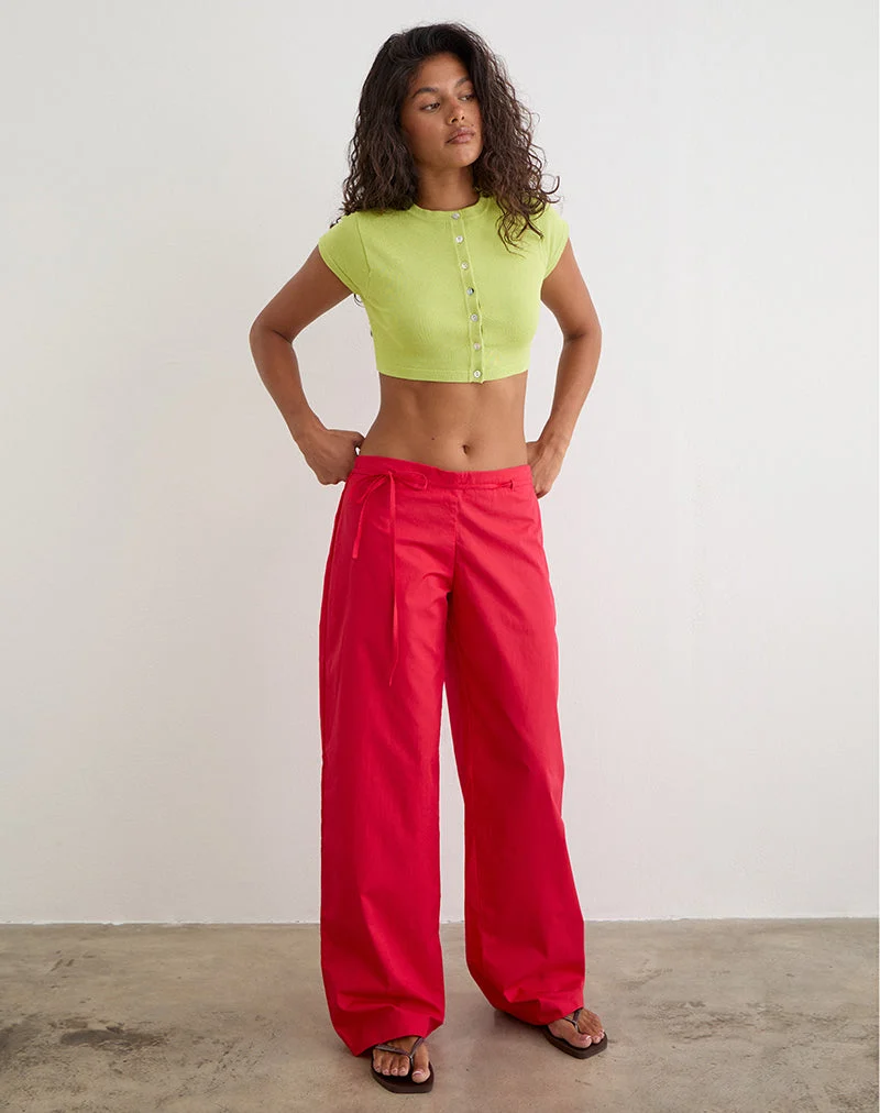 Pantalon brun avec ceinture, en popeline rouge écarlate