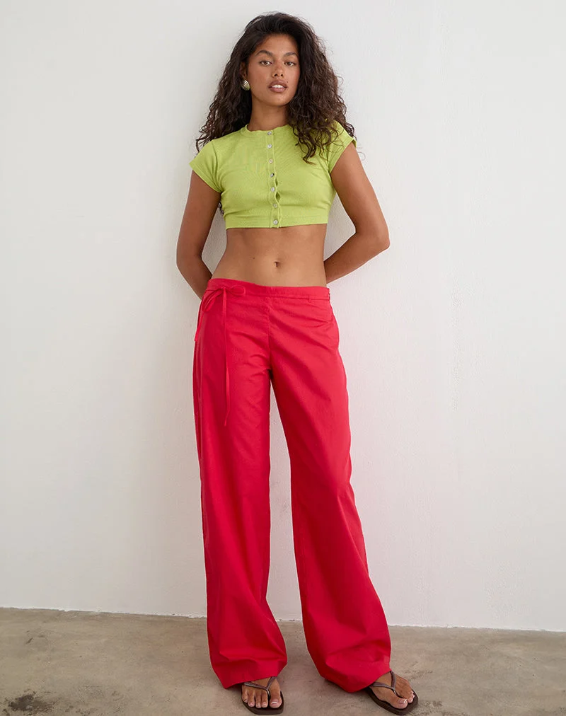 Pantalon brun avec ceinture, en popeline rouge écarlate