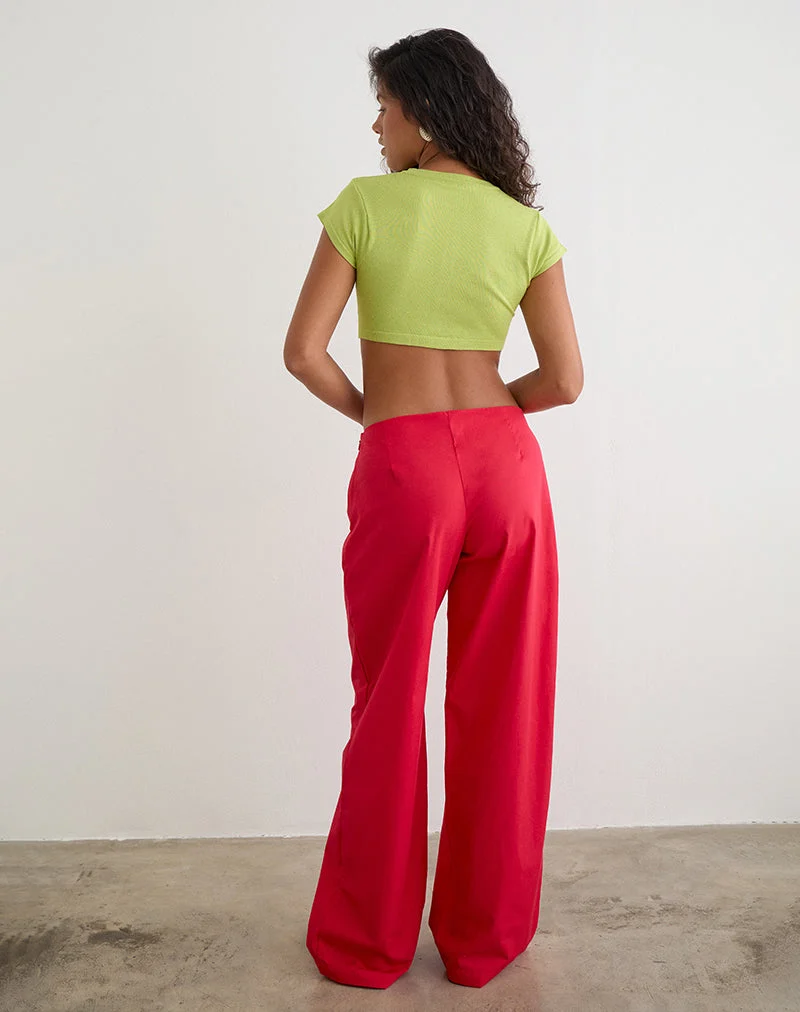 Pantalon brun avec ceinture, en popeline rouge écarlate