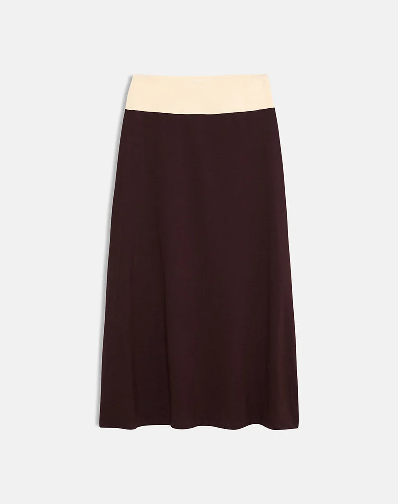 Jupe Olie Maxi en jersey de rayonne, couleur chocolat amer et jaune citron