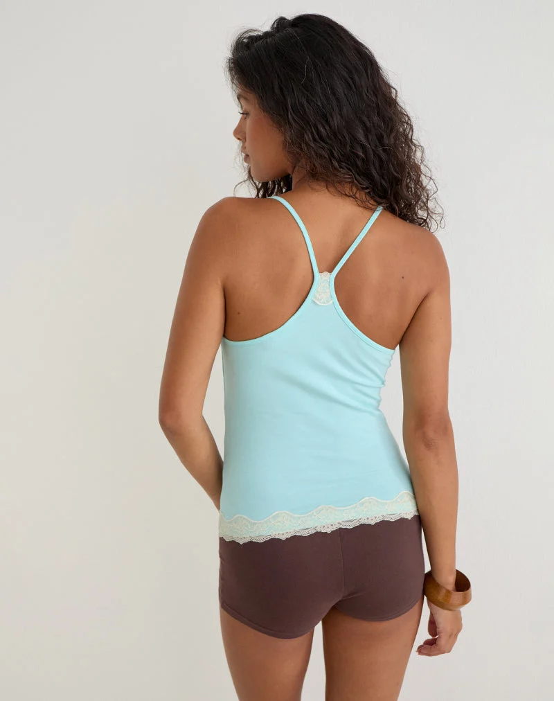 Haut Mišti Cami avec bordure en dentelle, couleur aqua