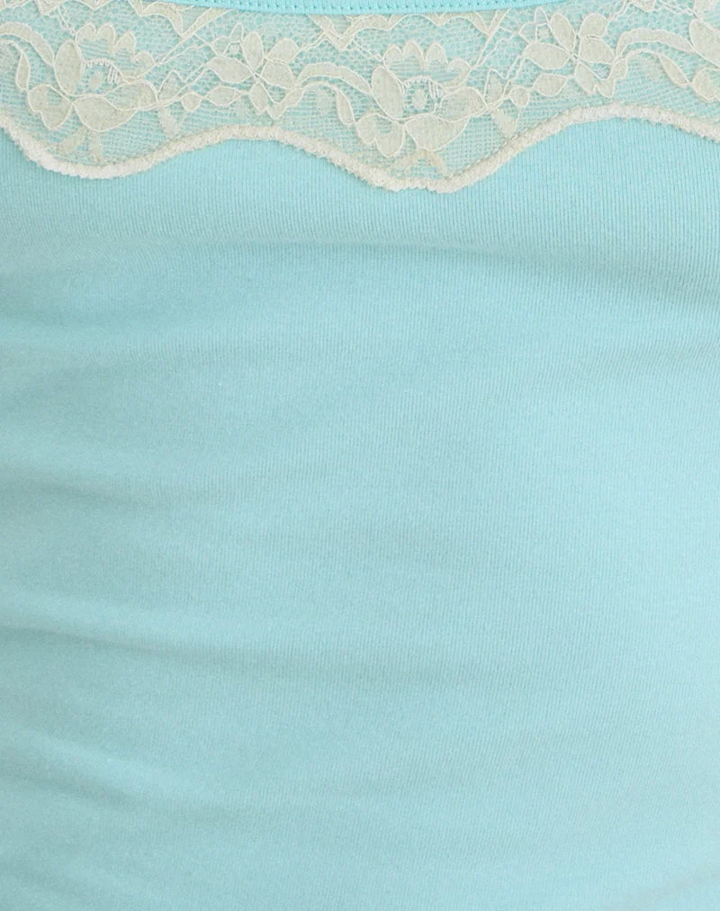 Haut Mišti Cami avec bordure en dentelle, couleur aqua