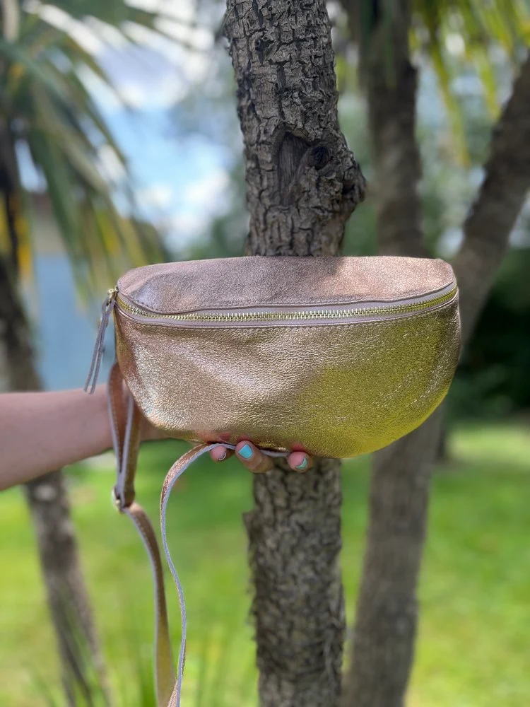 Banane Tosca M/L en cuir champagne rosé