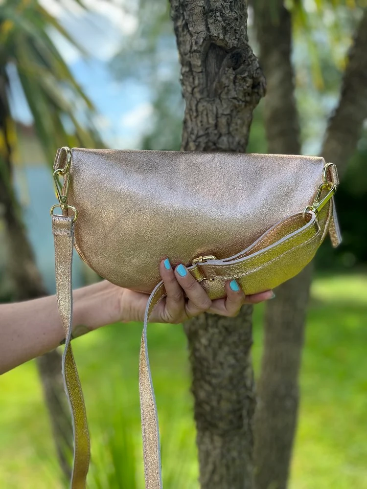 Banane Tosca M/L en cuir champagne rosé