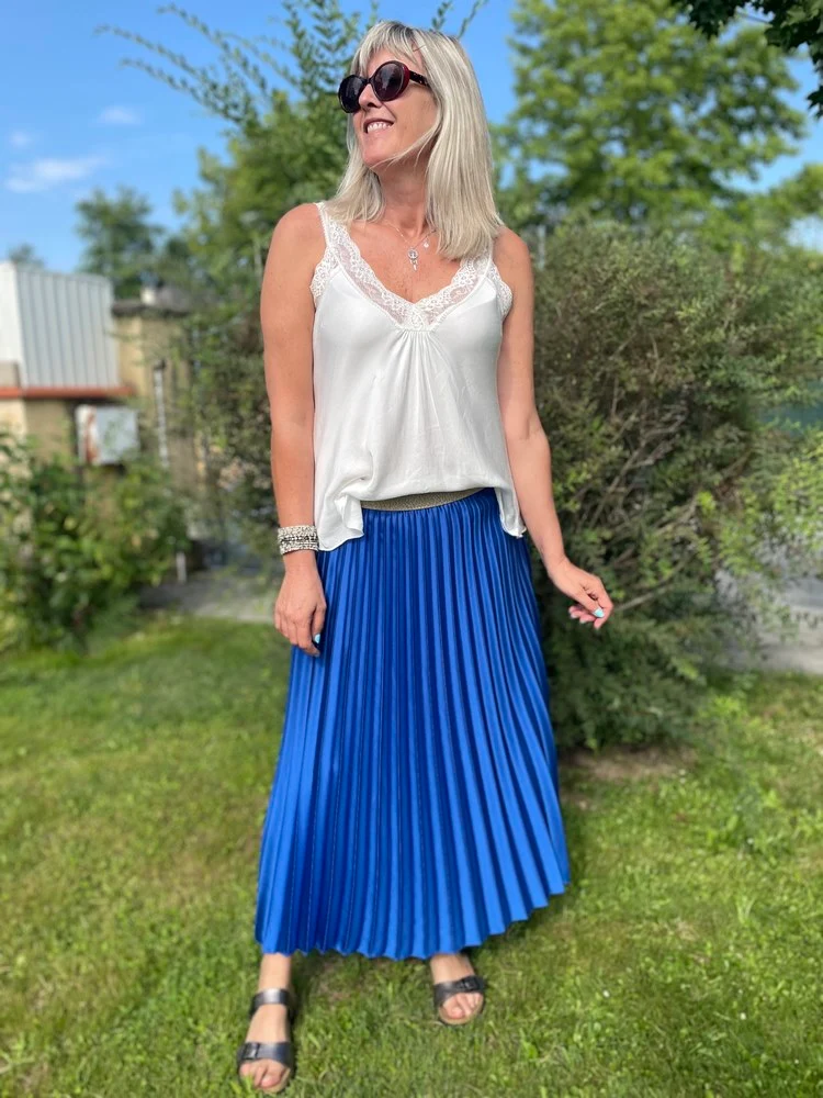 Jupe plissée satinée Jaya bleu roi