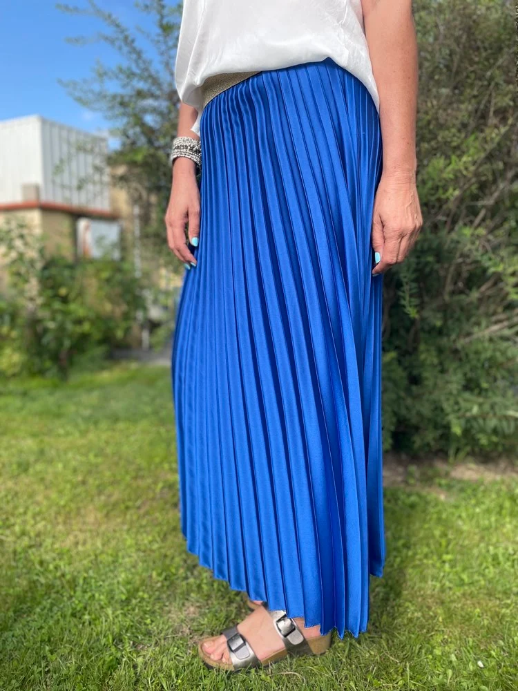 Jupe plissée satinée Jaya bleu roi