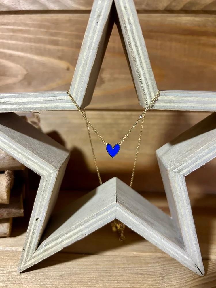 Collier fin Coeur bleu roi