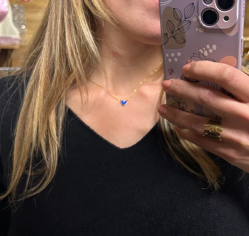 Collier fin Coeur bleu roi