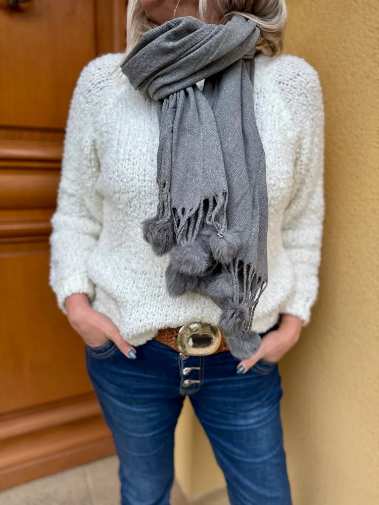 Echarpe unie pompons gris