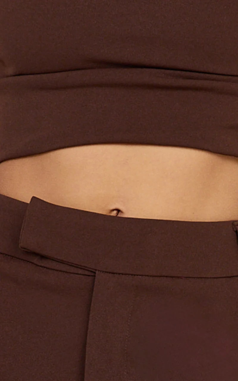 Helen Two Piece Set - Crepe Twisted Top And Wide Leg Pants in Chocolate