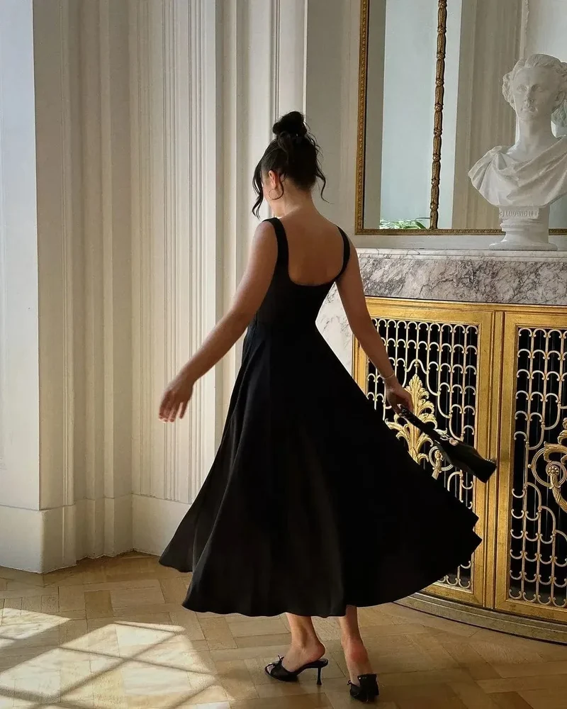 Robe été chic col carré sans manches trapèze