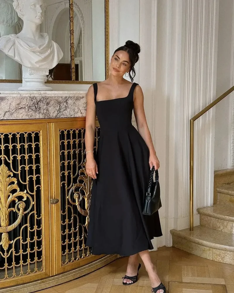 Robe été chic col carré sans manches trapèze