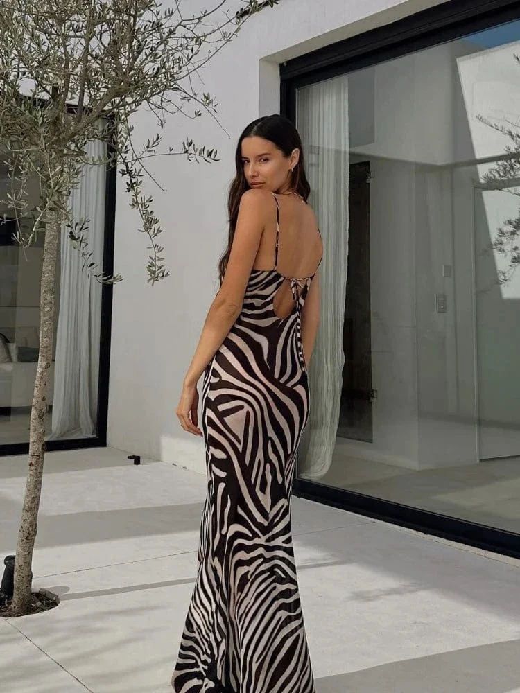 Robe d'été longue transparente dos nu zébrée