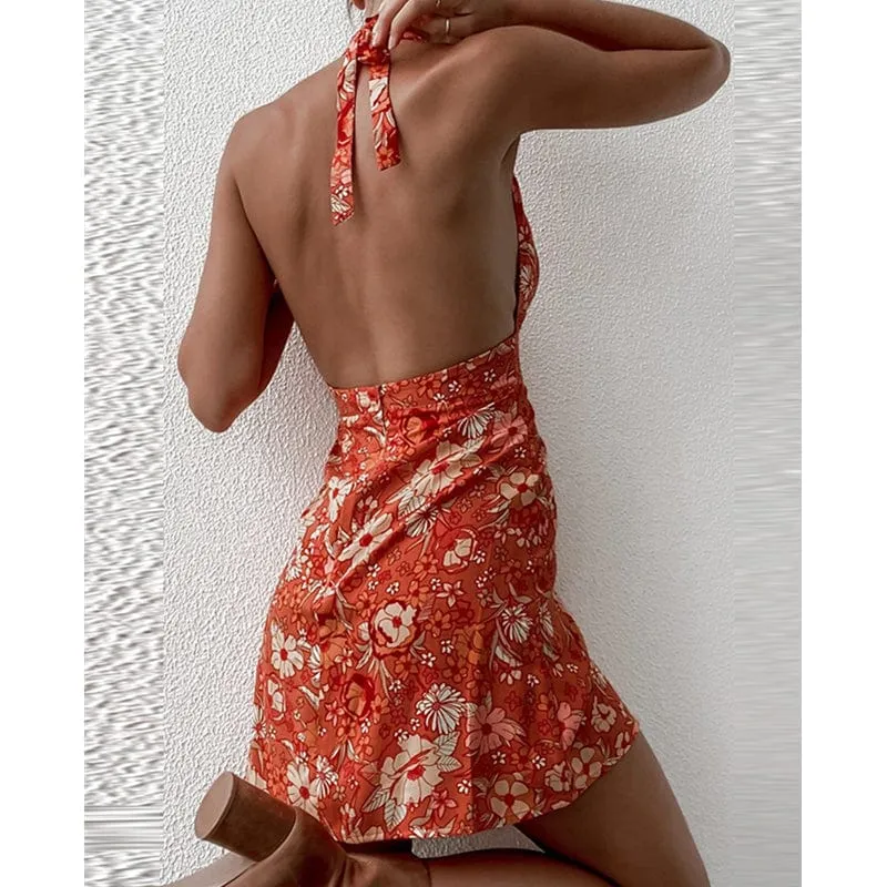 Robe été dos nu courte fleurie