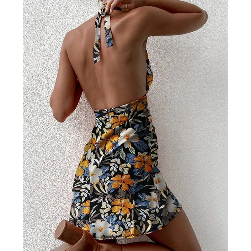 Robe été dos nu courte fleurie