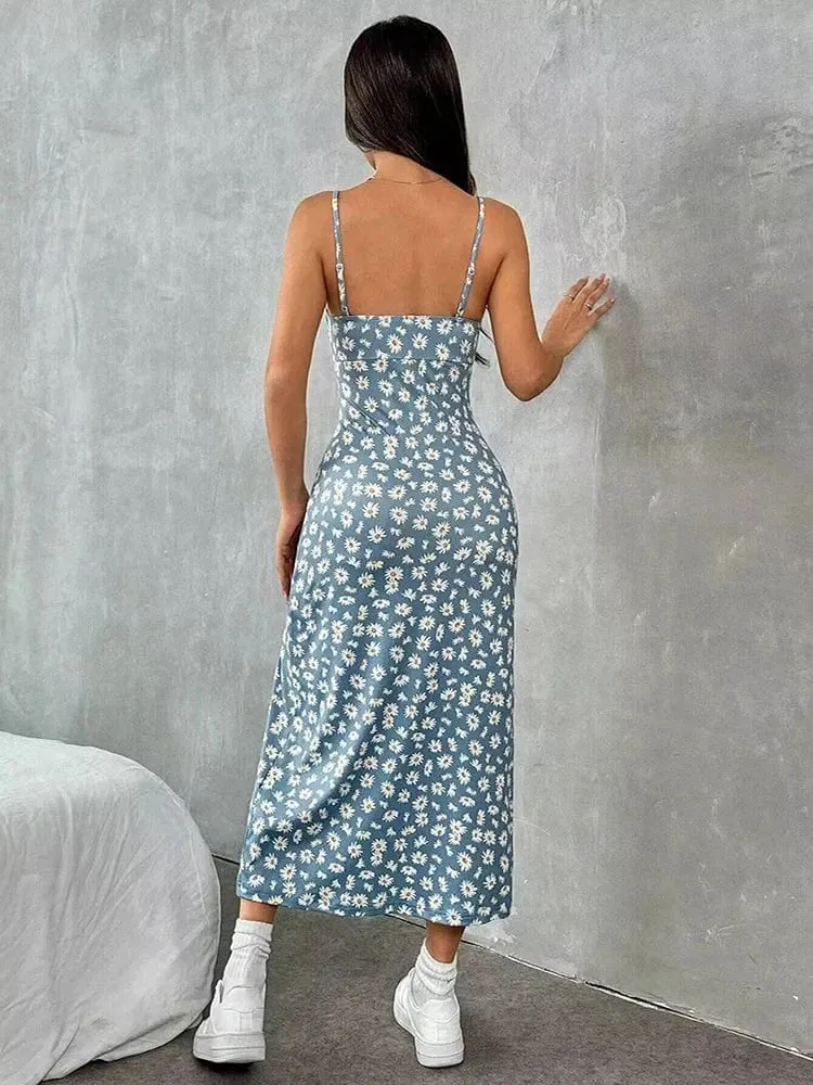 Robe fleurie été sexy dos nu fendue