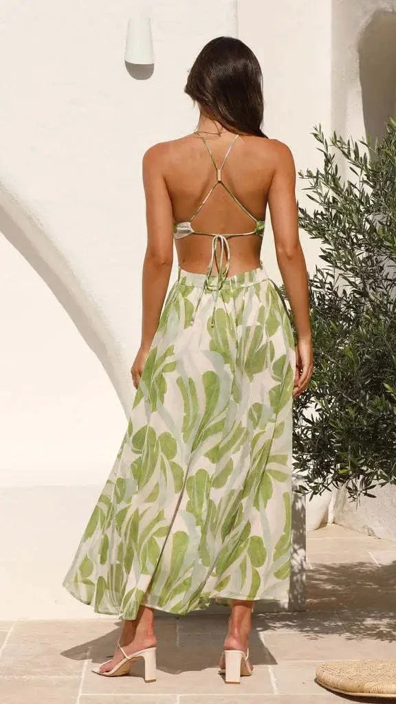 Robe été bohème verte dos nu
