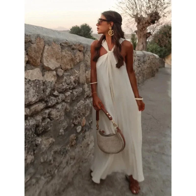 Robe de plage blanche longue sans manches