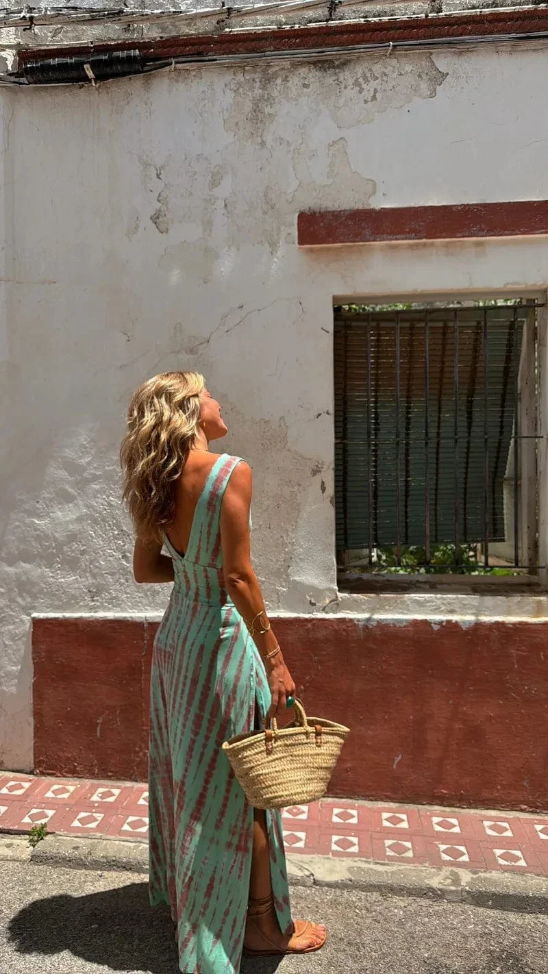 Robe bohème été fendue dos nu