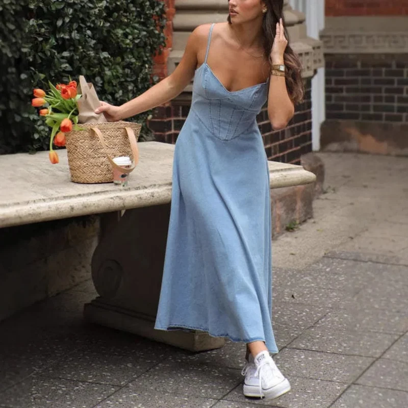 Robe en jean d'été midi casual