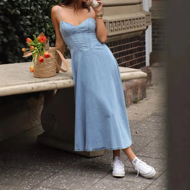 Robe en jean d'été midi casual
