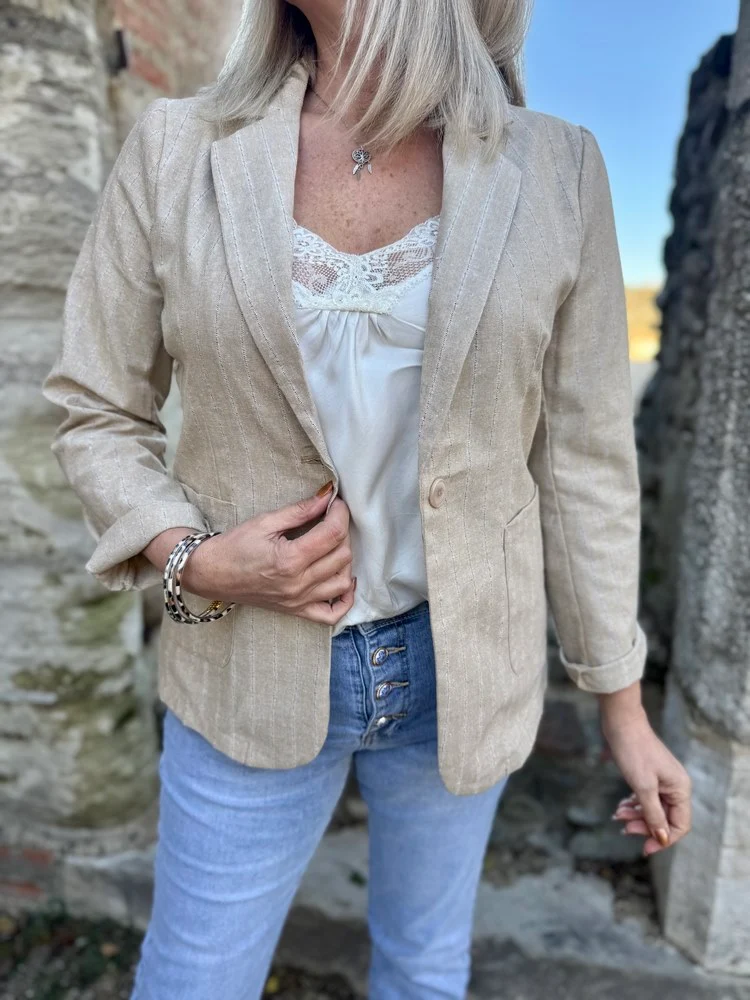 Veste tailleur coton et lin Uma beige