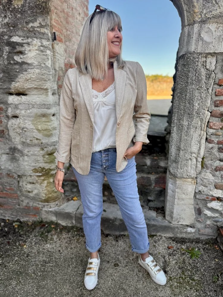 Veste tailleur coton et lin Uma beige