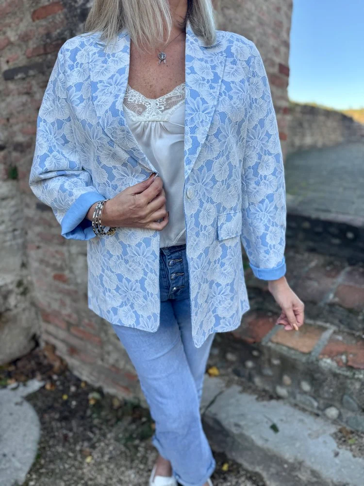 Veste tailleur dentelle Alissa bleu