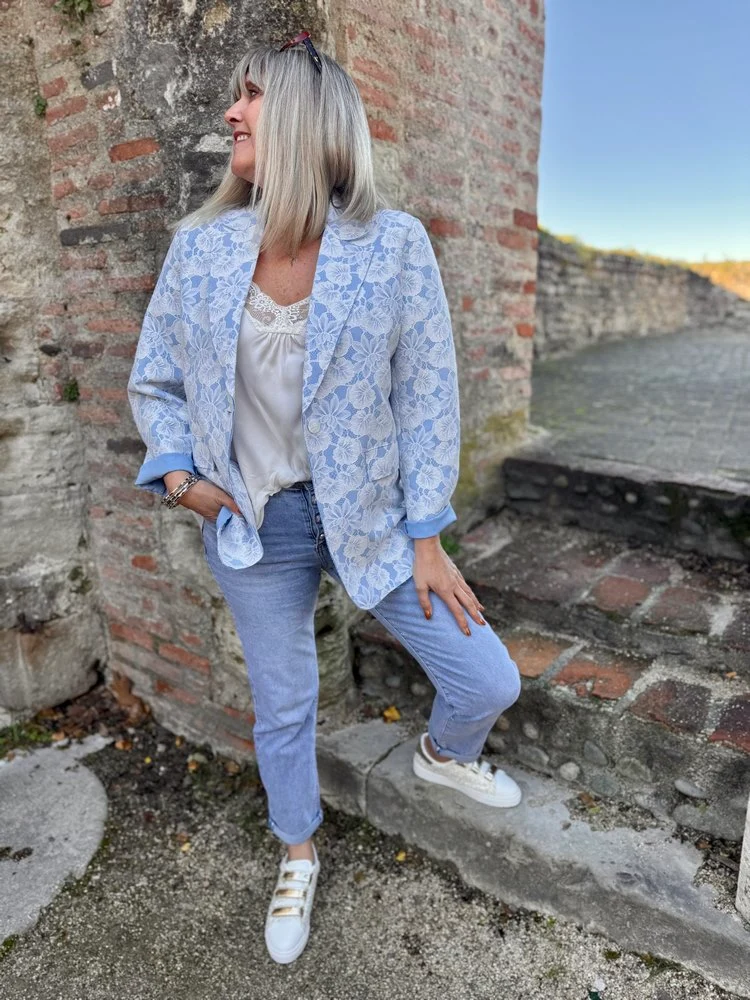 Veste tailleur dentelle Alissa bleu