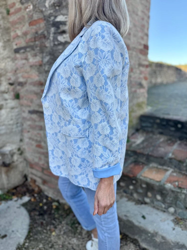 Veste tailleur dentelle Alissa bleu