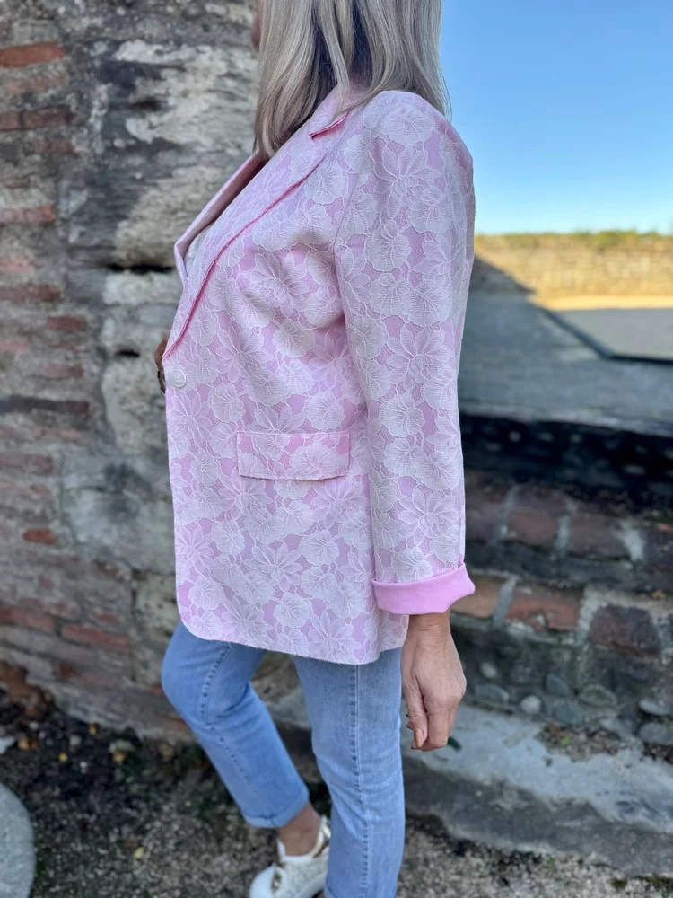 Veste tailleur dentelle Alissa rose