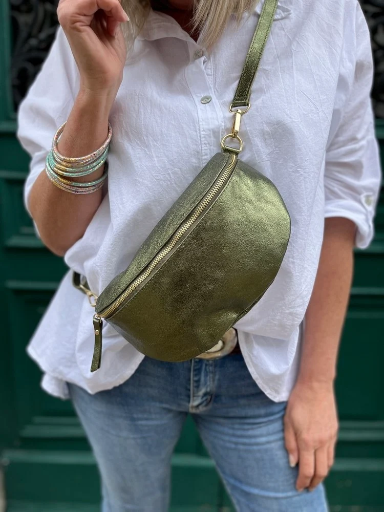 Banane Tosca M/L en cuir vert olive