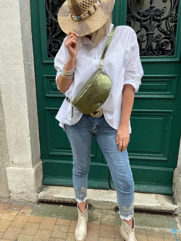 Banane Tosca M/L en cuir vert olive