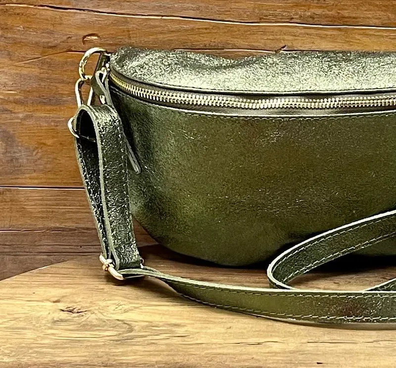 Banane Tosca M/L en cuir vert olive