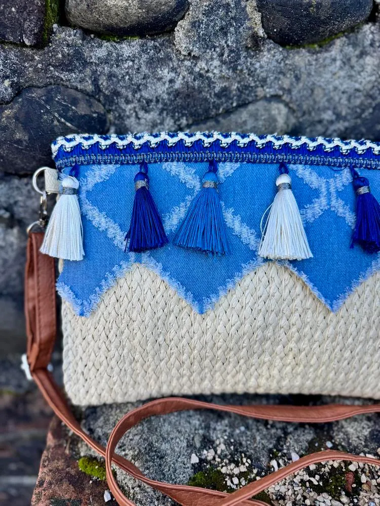 Sacoche Pompons bleu
