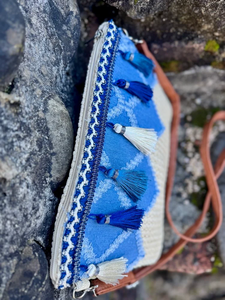 Sacoche Pompons bleu