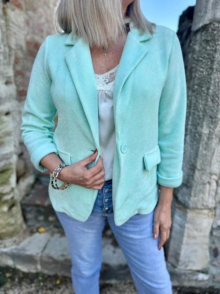 Veste tailleur en velours Sandra vert menthe