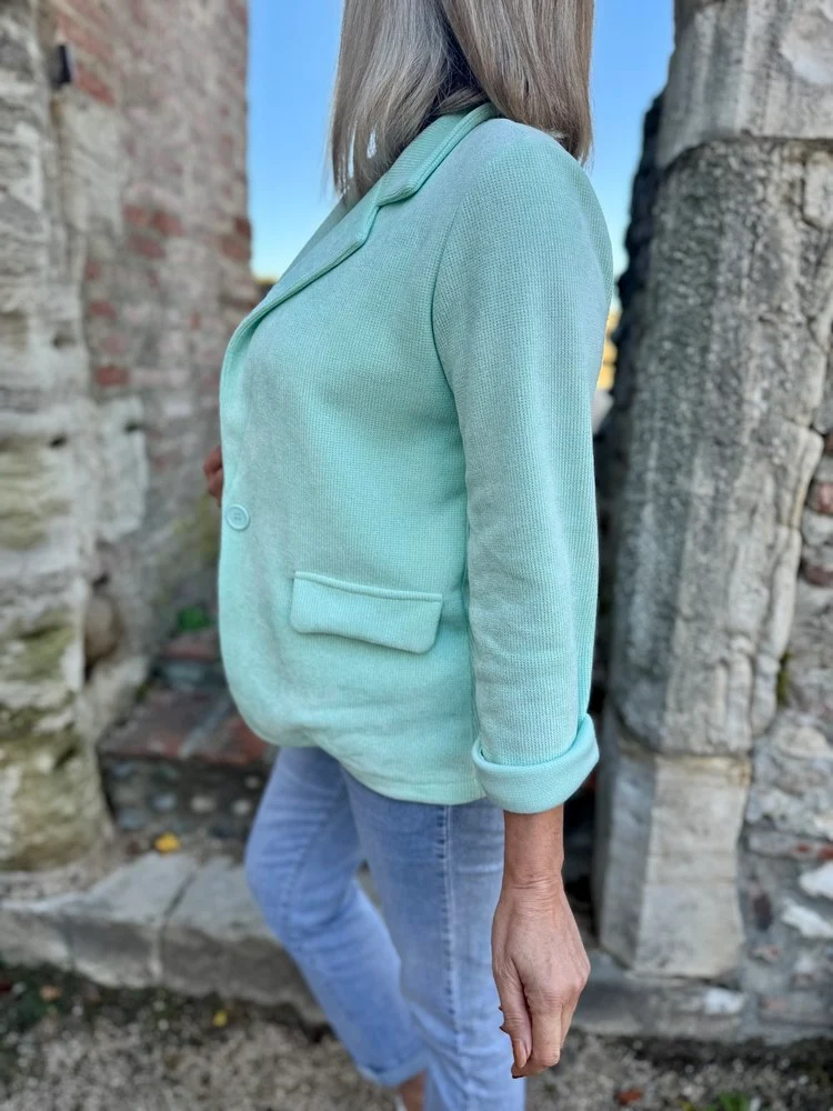 Veste tailleur en velours Sandra vert menthe