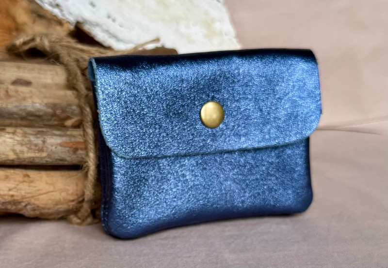 Porte monnaie Paco en cuir bleu