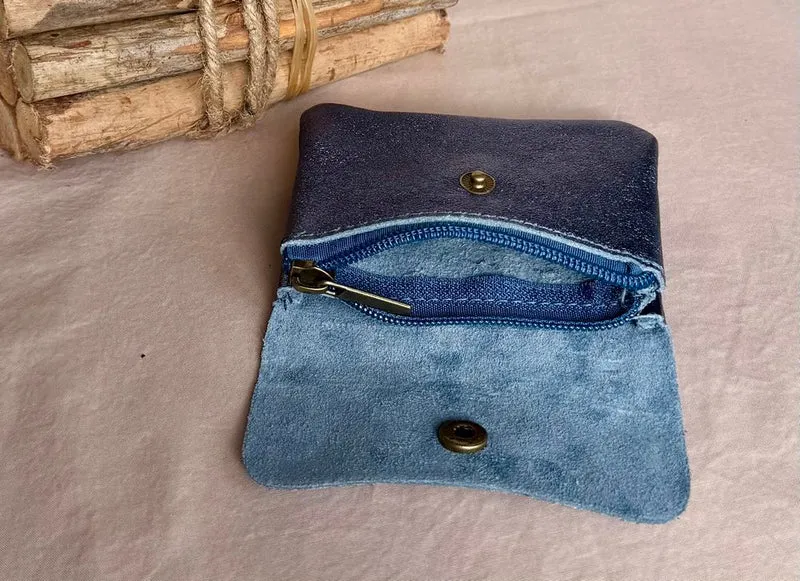 Porte monnaie Paco en cuir bleu