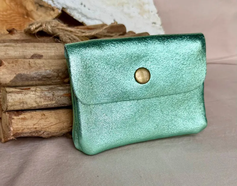 Porte monnaie Paco en cuir vert d'eau
