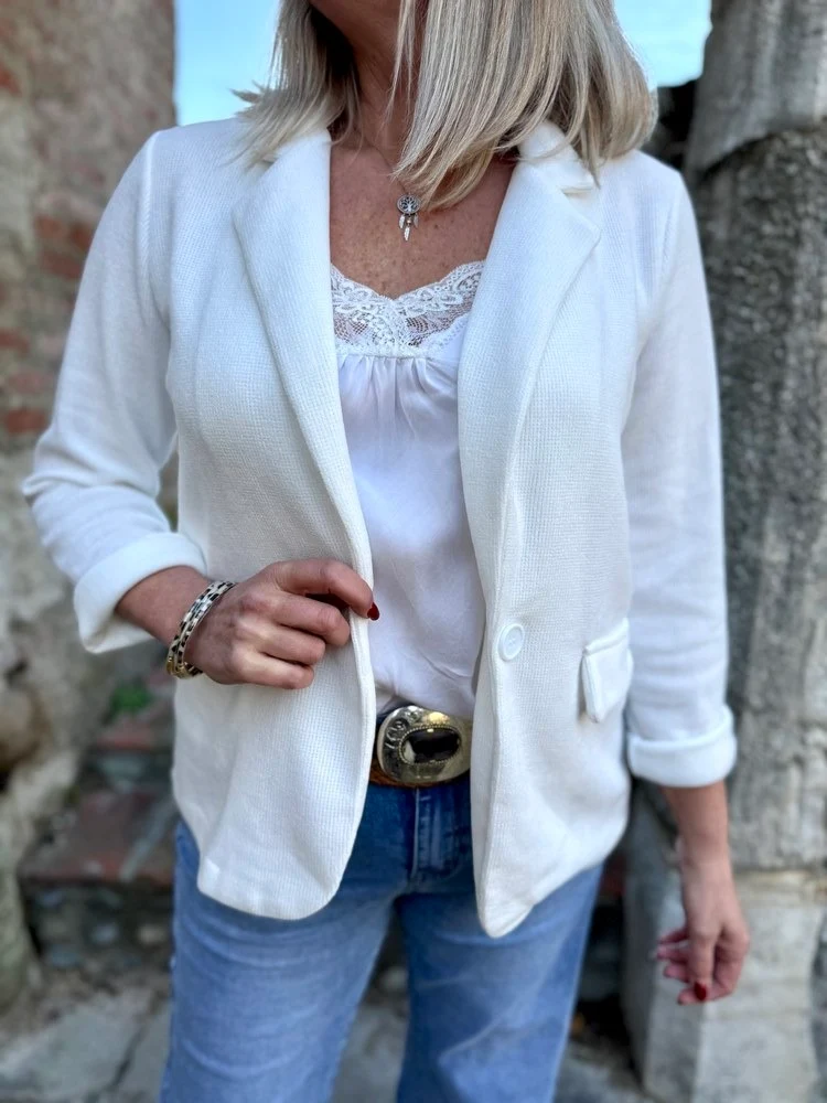 Veste tailleur en velours Sandra blanc