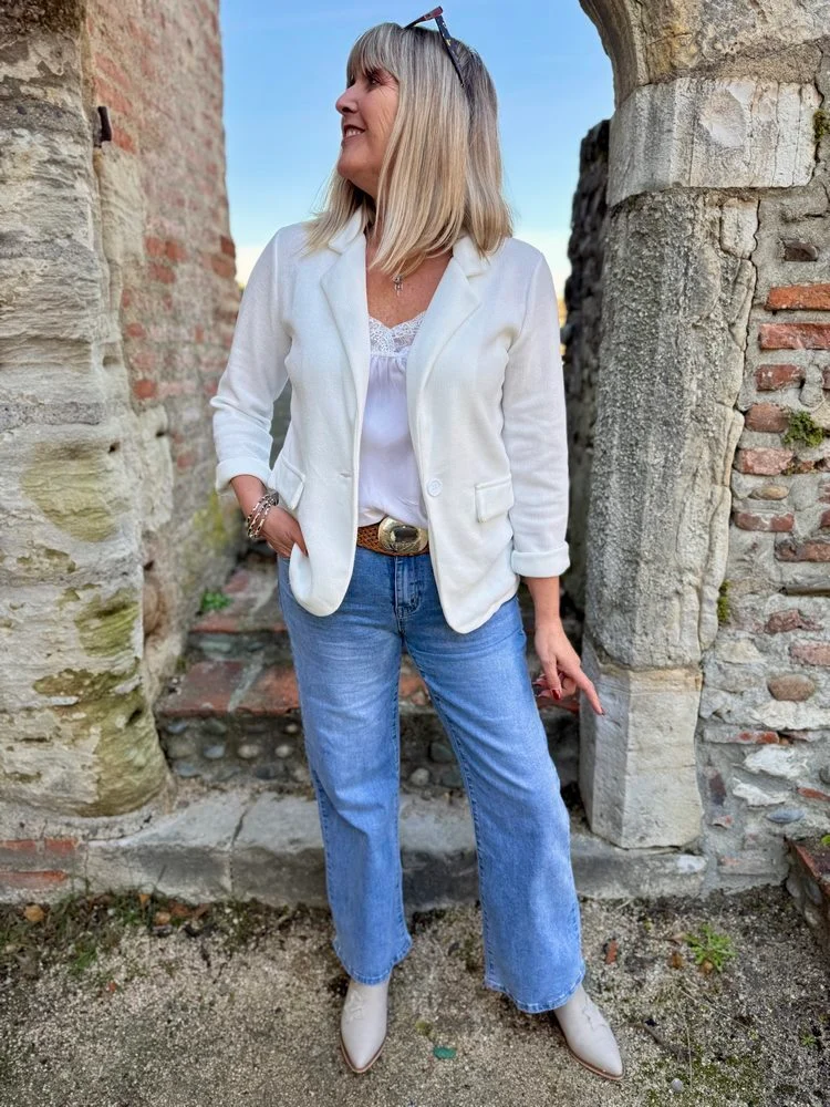 Veste tailleur en velours Sandra blanc