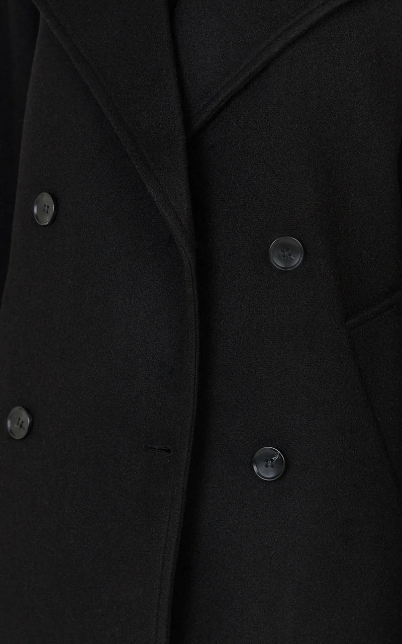 Saskia Coat - Double Breasted Short Wool Like Coat in Black